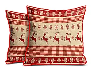 DreamVio Jute Exclusive Merry Christmas Decorative Throw/Pillow Covers, Cushion Covers for Gifting, Living Room, Bed Room, Sofa,Chairs Pack/Set of 2 (Multicolour, Size 12 x 12 Inches)