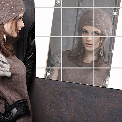 forepin® 16 Stück/set Quadrate Spiegel Wanduhr selbstklebend Mosaik Fliesen Basteln 15 cm * 15 cm Wandsticker Schlafzimmer Wohnzimmer Badezimmer Dekoration Self-Adhesive DIY Mirror Wall Stickers - 2