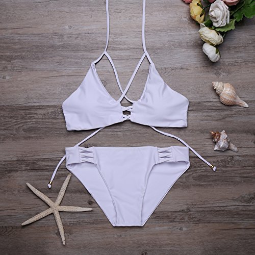 Ekouaer Frauen Freisteller Neutraler Hintergrund Vintage Style Pin Up Zwei Stück Badeanzug Bikini Set - 5
