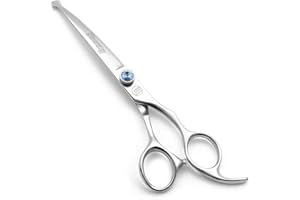 MOONTAY Ciseaux pour chiens Ciseaux de toilettage professionnels pour chiens Ciseaux à fourrure incurvés pour couper 7 pouces 440c Ciseaux japonais en acier inoxydable Ciseaux de toilettage pour chiens argent