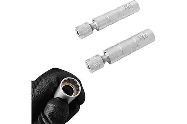 ZKTOOL 14mm & 16mm Joint Universel Magnétique Clé à Bougie Allumage, Douille à Bougie Pivotante à Paroi Mince 12 Pans 3/8 Pouces CR-V, Extracteur de Bougie, Outils de Retrait Bougie