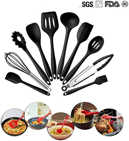  Silicone Cooking Utensils 10 Sets, High-Quality Heat-Resistant Non-Stick Easy To Clean Kitchen Baking Tools Cooking Utensils kitchen Utensils Soup Spoon,spatula,Whisk(Black)