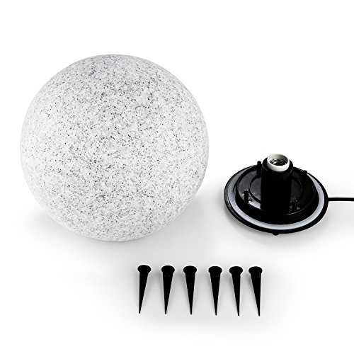 Lightcraft • Shinestone L • Gartenleuchte • Außenleuchte • Kugelleuchte aussen • für Garten und Außenanlagen • 40 cm Durchmesser • Naturstein-Optik • robuster Kunststoff • Fassung E27 • 40 Watt max. • spritzwassergeschützt • winterfest • Erdnägel • granit - 4