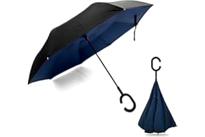 ORGA ECO-FRIENDLY Double Layer Inverted Umbrella Windproof Travel Umbrella Compact Reverse Folding Umbrella with C shape Handle Inside Out, Hand Free with Carrying Bag