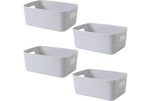 FYting 4 Pezzi Cestini Portaoggetti in Plastica, Contenitori Plastica con Manico, per organizzare in casa o in Ufficio, Adatto per Bagno, Cucina, Armadio,Ufficio,Cosmetici,31x21x12 cm(Grigio)