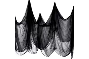 BIPL Halloween Gruseliger Stoff,1Stück Groß Schwarzes Halloween Gruseliger Dekostoffe 500x216CM Halloween Dekoration Schwarze Gaze Halloween Deko Schwarz Tuch Stoff Für Halloween-Dekoration,Halloween Deko