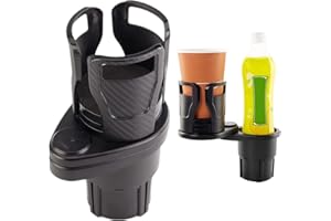 CNZON Universal Car Dual Cup Holder Adjustable Cup Stand,2 In 1 Multifunctional Car Cup Holder Expander Drink Can Coffee Bottles Adapter Stand With 360°Rotating Base For Car/Marine/Caravan, Black