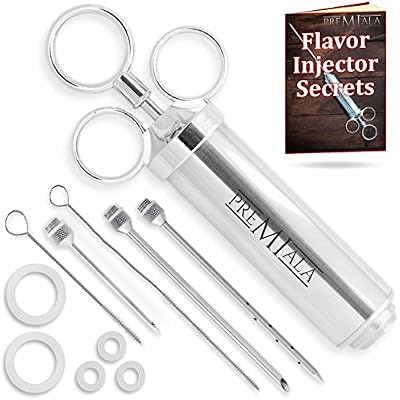 Premiala - le seul seringue marinade en inox 304 pour pièces au contact d’aliments +3 aiguilles +4 joints de rechange+e-book! 60ml seringue alimentaire saveur marinade pour bœuf, poulet et dinde!