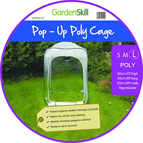GardenSkillPop Up Mini Greenhouse - Small Polytunnel Growhouse Cover for Tomatoes Fruit Vegetables Plants (1.25m x 1.25m x 1.85m high)