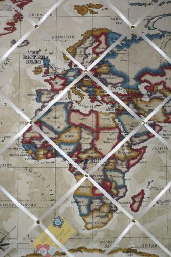 Large Prestigious Stone Atlas World Map Europe Africa Hand Crafted Fabric Notice / Pin / Memo / Memory Board