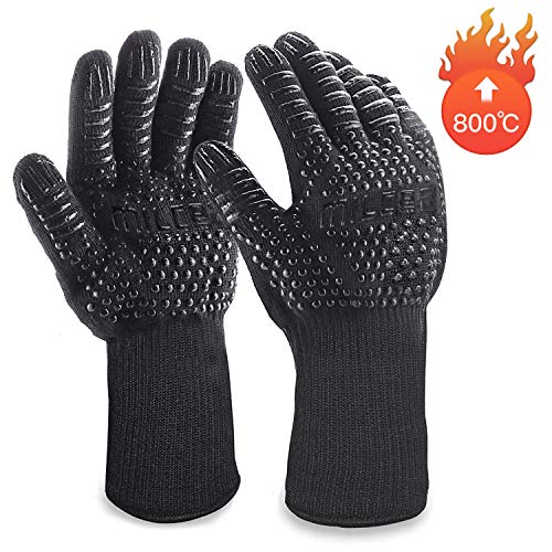 MILcea Grillhandschuhe Ofenhandschuhe Grill Lederhandschuhe Hitzebeständige bis zu 800 ° C Universalgröße…