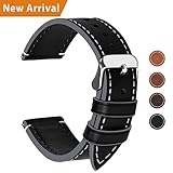 Fullmosa Ersatz Armbänder für Uhr in 6 Farben, Wax Series Echtes Leder Uhrenarmband 24mm/Watch Band für Damen&Herren,Schwarz+ Silber Schnalle