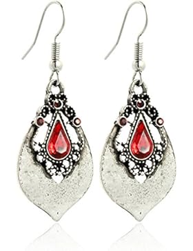 2LIVEfor Tropfenform Ohrringe Ethno Tropfen Rot und Farblos verziert Tibet Ohrringe Bohemian Vintage Ohrringe...