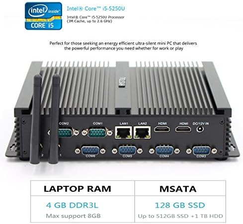HYSTOU FMP04B Fanless Core i5,Gaming Mini Pc,Mini PC Desktop Computer with Intel Core i5 5250U 2.6Ghz 300M Wifi (4GB RAM 128GB SSD)