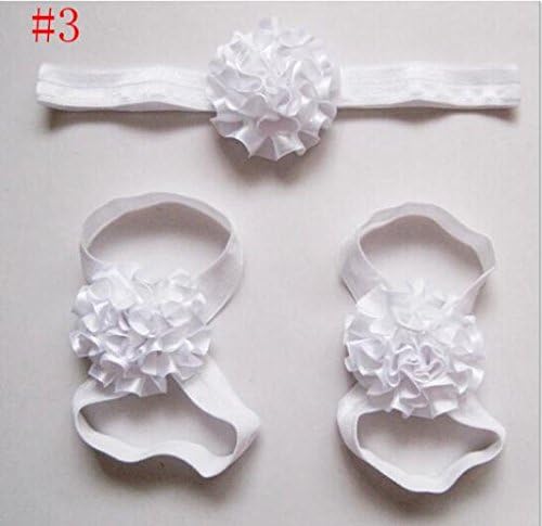 Baby Girl Infant Todler Flower Headband and Shoes Set (WHITE)