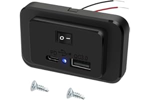HOEMBPN 4,8A Dual USB C Auto Ladegerät Steckdose mit Schalter und LED, 12V/24V PD und QC3.0 USB Ladebuchse Panel für Wohnmobil SUV LKW Marine