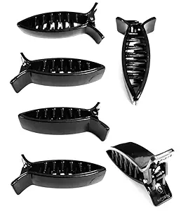 BIRDWARE Banana Clips Pack of 6 for Girls and Women Styling Fashion Clip (Medium Size Black)