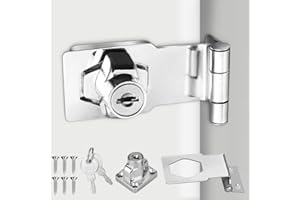 CAEEKER Keyed Hasp Lock 90 Degrees Lock Hasp Twist Knob Keyed Locking Hasp Shed Locks Safety Door Clasp Heavy Duty Door Bolt Latch Buckle Small Hasp and Staple with Padlock Keys for Cupboard, 3 Inch