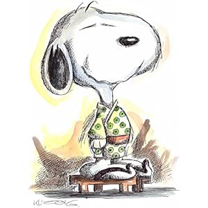 Original Feder und Aquarell auf Aquarellkarton: Peanuts Japanese Snoopy / 24x32 cm