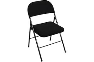 Aunaeyw Folding Dining Chair Seat and Back Cover Set Solid Color Jacquard Stretch Chair Slipcover Home Decoration （Only Seat Cover, Without Chair） (Black, One Size)