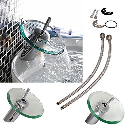 Preisvergleich Produktbild Ridgeyard Glas Einhebelmischer Waschtischarmatur Wasserfall Wasserhahn Badarmatur Chrom
