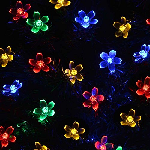 lederTEK, Solar Lichterkette 6,4m 50 LED Pfirsichblüte Außenlichterkette Wasserdicht mit Lichtsensor Weihnachtsbeleuchtung, Beleuchtung für Haushalt, Außen, Garten, Hochzeit, Weihnachten (mehrfarbig) - 6