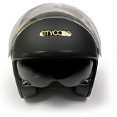 Citycoco Motosiklet Yarım Kask , Mat Siyah, &Ccedil;ift Viz&ouml;rl&uuml;, Vintage Stil, Terletme Yapmaz Pedler -M Beden