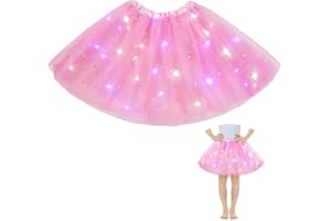 AYBUY Tutu Jupe LED Lumineuse Fille,Jupe Danse de Ballet de Paillettes étoiles Tulle Fille,Jupe en Tulle Avec LumièRes,LED Jupe de danse lumineuse,pour Fête Anniversaire Noël,
