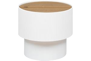 ‎ATMOSPHERA CREATEUR D'INTERIEUR Atmosphera - Beistelltisch Enola mit Stauraum - Weiß und Holz - T 38,5 x H 35 cm, geriffeltes Design - Für Wohnzimmer, Schlafzimmer