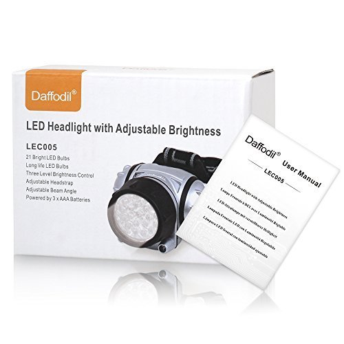 Daffodil LEC005 – LED Stirnlampe / Stirnleuchte mit verstellbarer Helligkeit und flexiblem Neigungswinkel – 4 Helligkeitsstufen – ideal zum Radfahren, Joggen, Camping – Betrieb durch 3xAAA Batterien (nicht inklusive) - 3