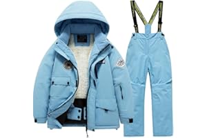 SUYUKU Kid Boy Snow 2 Anzug Winter Gril Boy Schneeanzug Mode Kapuzenmantel Warme Latzhose Kinder Mädchen Wasserdicht Skianzüge Thermo Plüsch Outdoor Kinder Winter Verdickte Daunenjacke Anzug