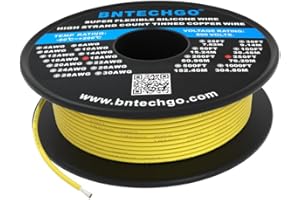 bntechgo 18 Gauge Silikon Draht 250 Füße gelb Silikon Weich und flexibel High Temperature Resistant hoch effiziente 18 AWG Draht 150 Stränge aus verzinntes Kupfer Draht
