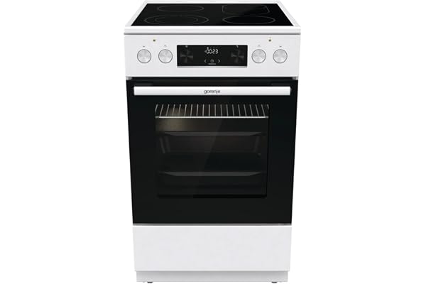 Gorenje GECS5C 60 WPA Cuisinière électrique avec plaque de cuisson vitrocéramique / 50 cm/70 l/GentleClose/Chauffage rapide/AirFry/ExtraSteam/Télescopiques/AquaClean/Blanc