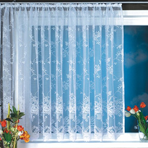 1er-Pack Gardine, weiß Vorhang aus hochwertigem Jacquardstore mit transparentem Oberstoff Bogengardine,#1, B/H 300/175cm