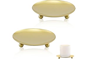 Feliciay 2pcs Pillar Candle Holders, Gold Iron Candle Holder,Metal Pillar Candle Plates, Bakecat Candle Holders for Pillar Candles,for LED & Wax Candles Party Spa Weddings(Gold) - 10cm