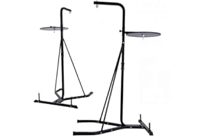 MAXSTRENGTH Max Strength 2 Way Heavy Punch Bag Frame & Speed Ball Stand Dual Freestanding Frame Station 6'2" high and 4' filled Punching bag with Speedball Platform set in black