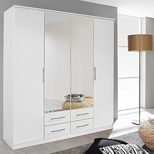 Falttürenschrank weiß 4 Türen B 181 cm / H 212 cm Schrank Kleiderschrank Wäscheschrank Spiegelschrank Kinderzimmer Jugendzimmer