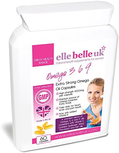 Omega 3 6 9 Oil Capsules - Extra Strong 1000mg - Elle Belle UK - Omega 3 6 9 - Superior Quality Essential Fatty Acids Including Flaxseed, Sunflower &amp; Fish Oil - Great for Heart, Brain &amp; Joint Health - 100% Additive Free - Made In The UK to GMP - 60 Capsules.