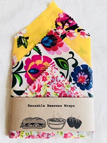 all flowers Beeswax Food Wraps, 3 sheets, viraety of sizes, Zero Waste, Eco
