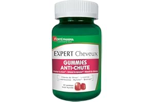 Forté Pharma - Expert Cheveux Gummies Anti-Chute | Gummies Cheveux - Chute de Cheveux - Goût Myrtille | Freine la chute & stimule la Repousse | Tous Types de Chutes | 60 gommes à mâcher = 1 mois