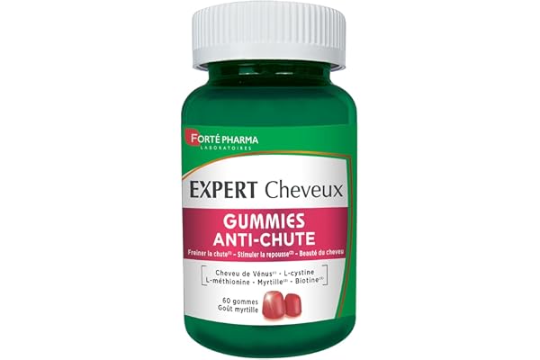 Forté Pharma - Expert Cheveux Gummies Anti-Chute | Gummies Cheveux - Chute de Cheveux - Goût Myrtille | Freine la chute & stimule la Repousse | Tous Types de Chutes | 60 gommes à mâcher = 1 mois