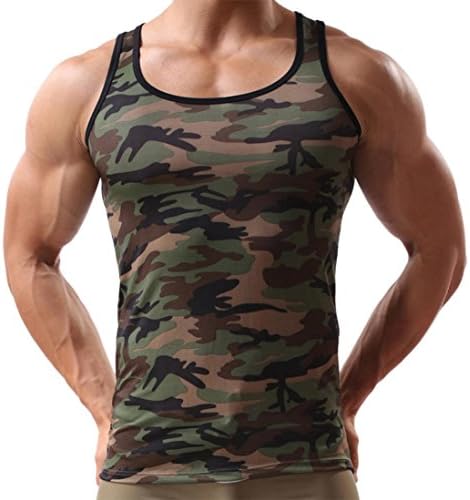HARRYSTORE Men Summer Camouflage Undershirt Vest Tank Top Gym Sleeveless Shirts Jersey Fitness Running Yoga Athletic Tee Shirt Tops (M(Bust:82CM/32.3"), Camouflage)