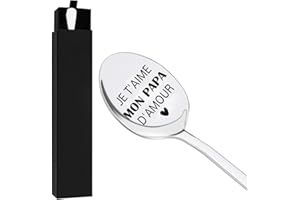 UEOTO Cadeau Papa Original, Petite Cuillère à Dessert Longue en Inox Gravée Je T'aime Mon Papa D'amour Cadeau Fete des Peres, Cuillere a Cafe Cuillere a Soupe Idee Cadeau Anniversaire Noel pour Papa