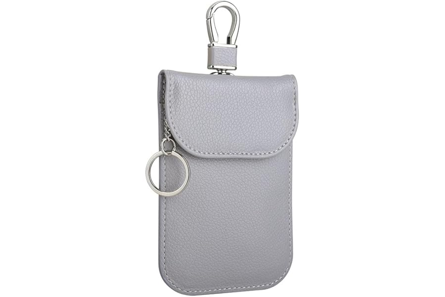 RFID Signal Blocker Faraday Pouch for Car Keys, Premium PU Leather, Jammer for Keyless Entry, Relay Attack Prevention (Grey)