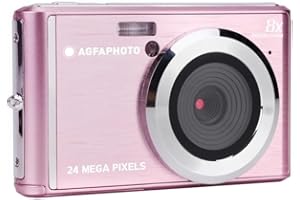 AgfaPhoto Realishot DC5500 - Appareil Photo Numérique Compact, 24 MP, Ecran LCD 2,4", Zoom Digital 8X, Vidéo HD 720p, Mémoire Externe SD, Batterie Lithium - Rose