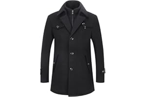 YOUTHUP Manteau Homme en Laine Hiver Chaud Manteau Epais Mi-Long Parka Trench Coat Caban Col Amovible Revers