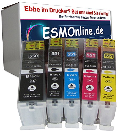 5 kompatible XL Druckerpatronen mit Chip für Canon MX725 MX925 / CANON ip7250 ip8750 / Canon Pixma MG 5450 5450s 5550 5650 6350 6450 6650 7150 7550 / Canon ix6850 sie bekommen 1 x PGI-550BK / 1 x CLI-551BK / 1 x CLI-551C / 1 x CLI-551M / 1 x CLI-551Y XL Version