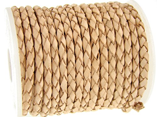 Lederschnur Rund geflochten 3 mm. Natur 1 m - Länge: wählbar
