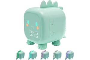 BNGXR Kinder Lichtwecker,Dinosaurier Wecker Kinder,Wecker Digitaluhr mit Nachtlicht Timer Snooze Funktion,Kinderwecker mit 5 Farbwechsel Nachtlichtern für Kinder Jungen Geschenke(Grün)