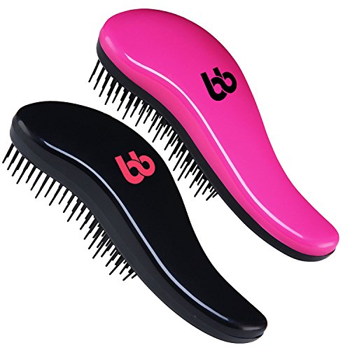 Detangling Hair Brush Set of 2, Best Detangler Comb for Women, Men & Children, Black & Pink, By Beauty Bon by Beauty Bon
